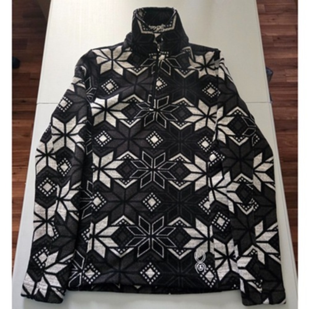 Spyder Black and White Geometric Snowflake Half-Zip Sweater